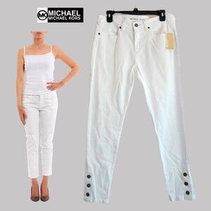 MICHAEL Michael Kors NEW Minimalist IZZY MK Circle Snap-Button Ankle Jean 8